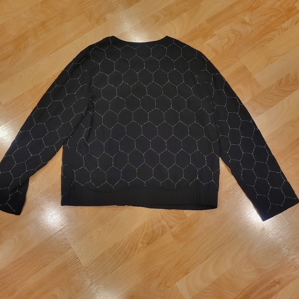 Chico's Beaded Full Zip Bomber Jacket Cardigan Size 1 Medium - Picture 10 of 12